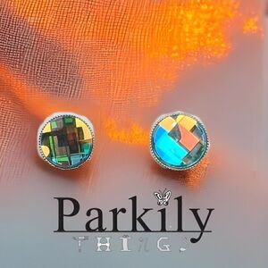 Handcrafted chessboard crystal earrings with Swarovski aurora borealis